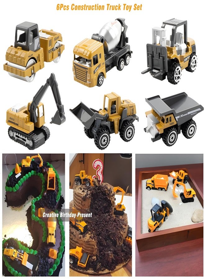 BenRich 6Pcs Mini Die Cast 1/64 Scale Alloy Construction Vehicle Set - Dump Truck, Bulldozer, Forklift, Mixer Truck, Road Roller & Excavator Toys Car for Kids Boys Girls Birthday Gift (Yellow) - Image 5